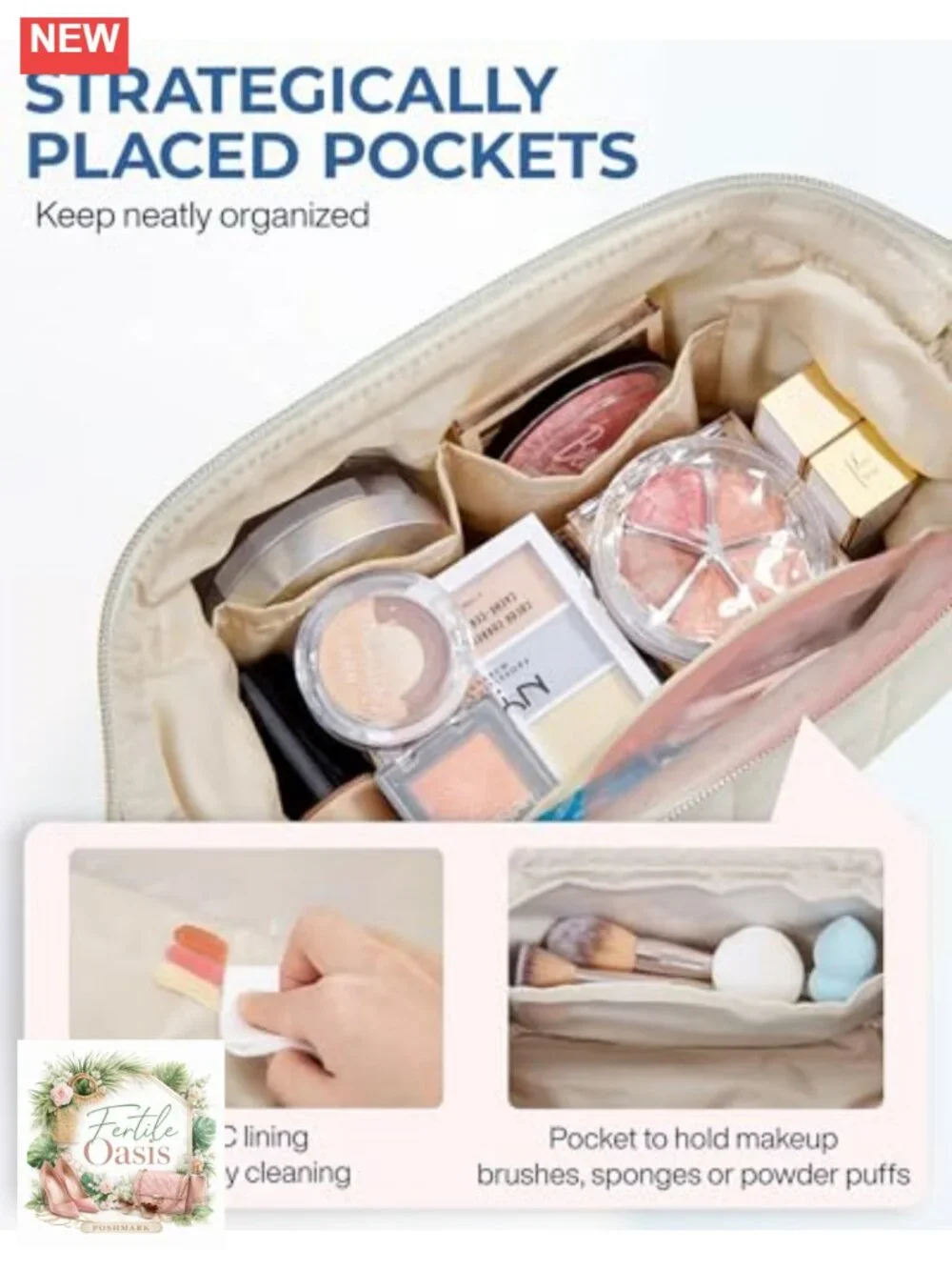 BAGSMART Puffy Padded Makeup Bag Travel Toiletry Organizer Wide-Open Zipper